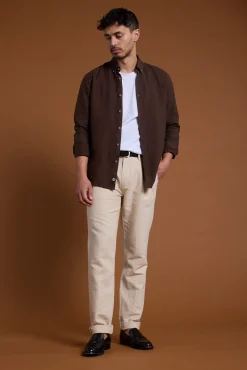 Barkers Casual Shirts|Casual Shirts^Dorset Linen Shirt CHOCOLATE