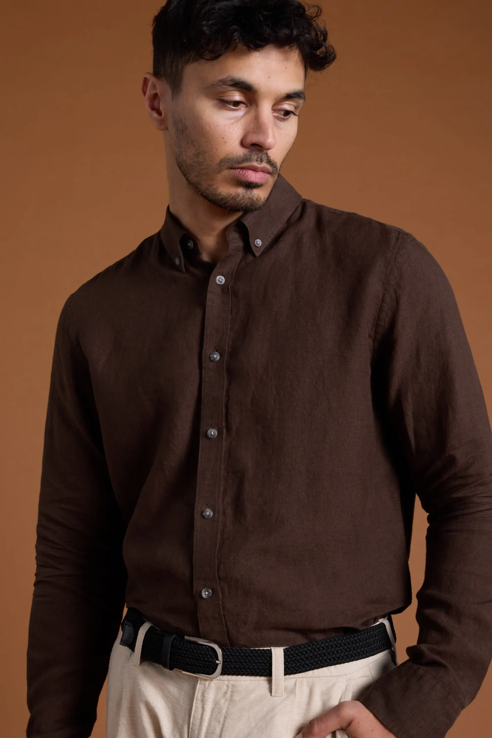 Barkers Casual Shirts|Casual Shirts^Dorset Linen Shirt CHOCOLATE