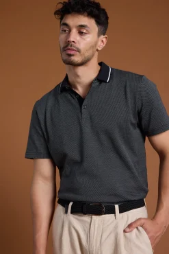 Barkers Polos|Polo Shirts^Olson Mercerised Texture Polo BLACK