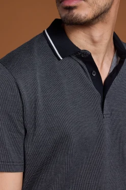 Barkers Polos|Polo Shirts^Olson Mercerised Texture Polo BLACK