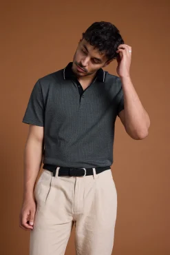 Barkers Polos|Polo Shirts^Olson Mercerised Texture Polo BLACK