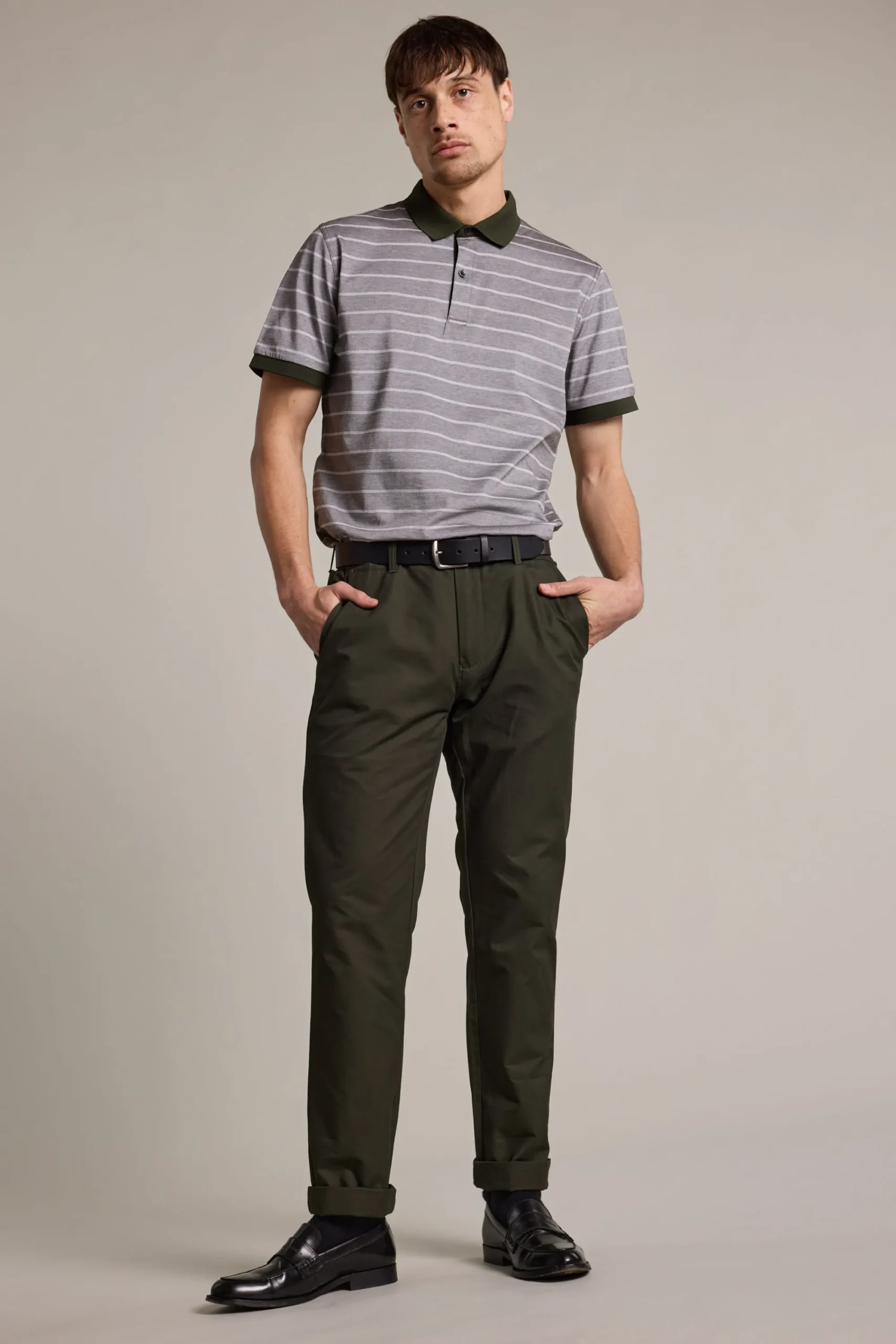Barkers Polos|Polo Shirts^Oxley Mercerised Stripe Polo OLIVE
