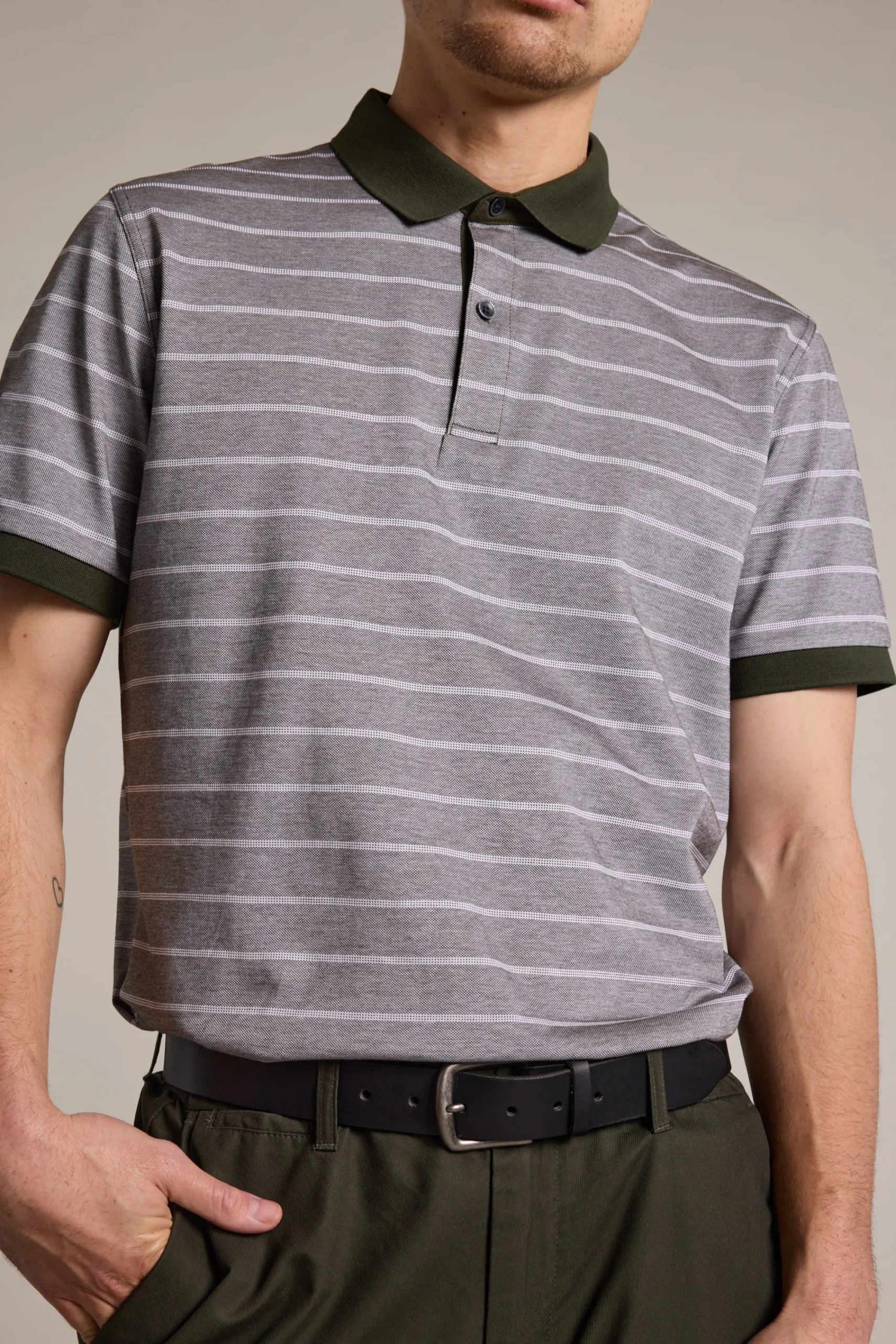 Barkers Polos|Polo Shirts^Oxley Mercerised Stripe Polo OLIVE